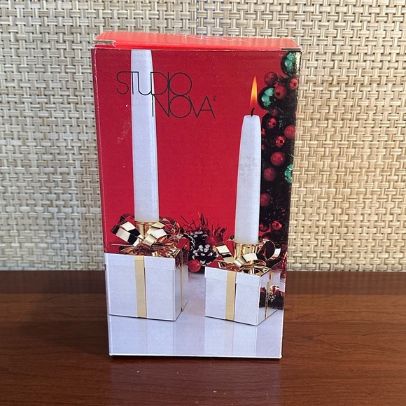 🎄VTG 1999 Set 3 Gold & Silver Plated Box with Bow Candle Holders by Studio Nova - Picture 6 of 10